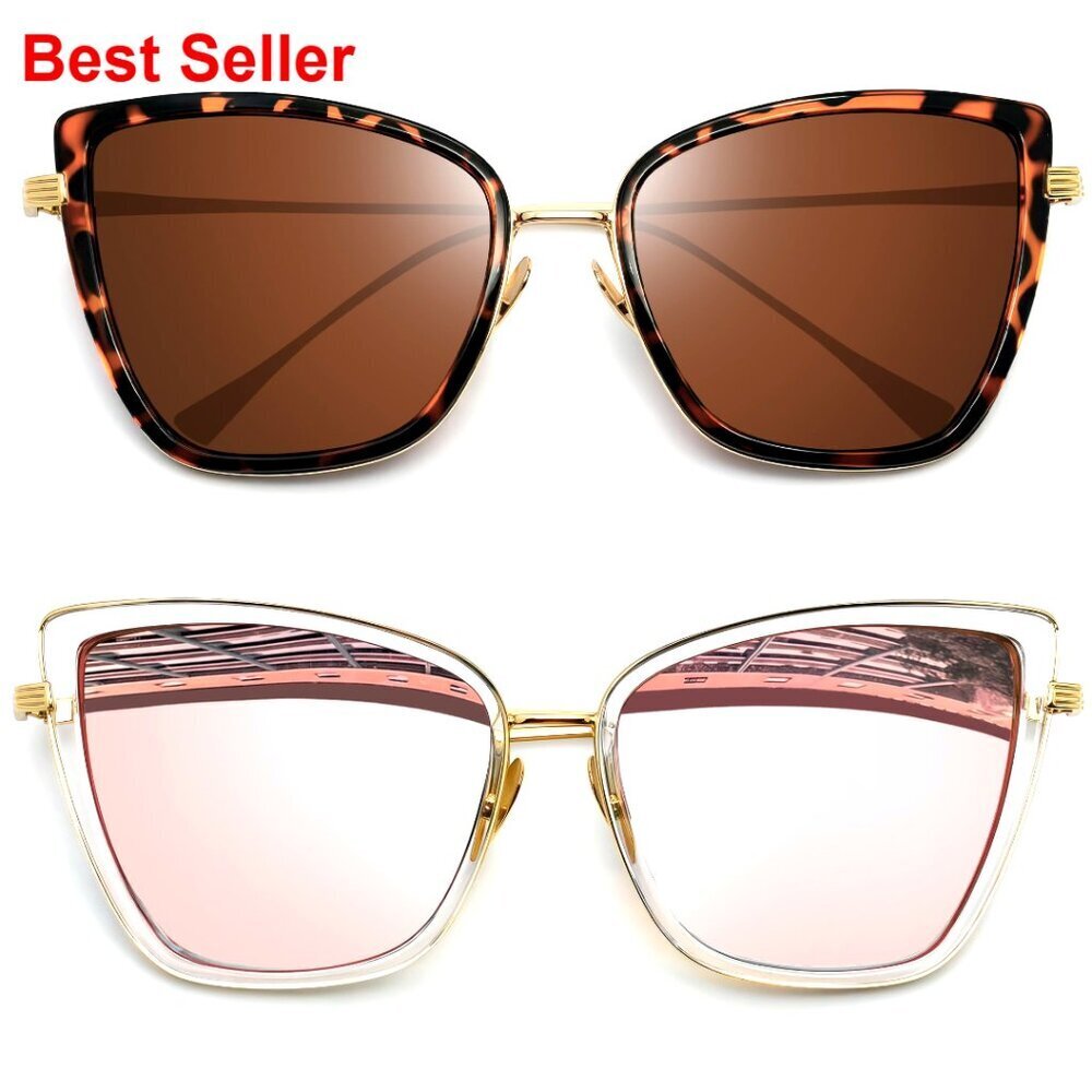 Oversized Cateye Sunglasses UV400 Protection Metal Frame 2-Pack